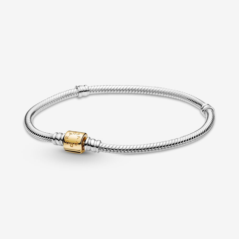 【MOMENTS】 PAN Moments Two-tone Barrel Clasp Snake Chain Bracelet 925 silver rose gold 599347C00 588781C00 598816C00