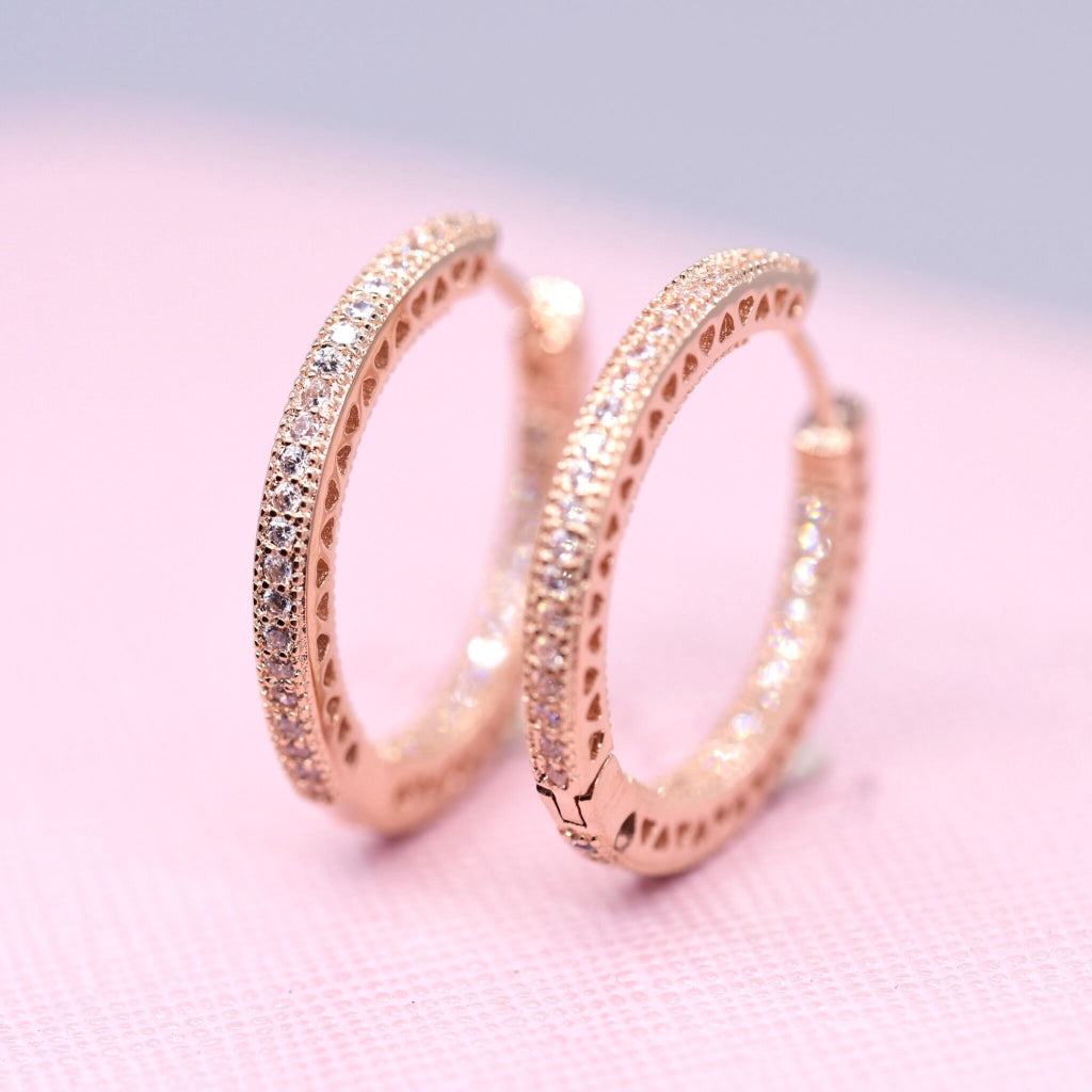 PAN Sparkle & Hearts Hoop Earrings Rose gold for women 286318CZ