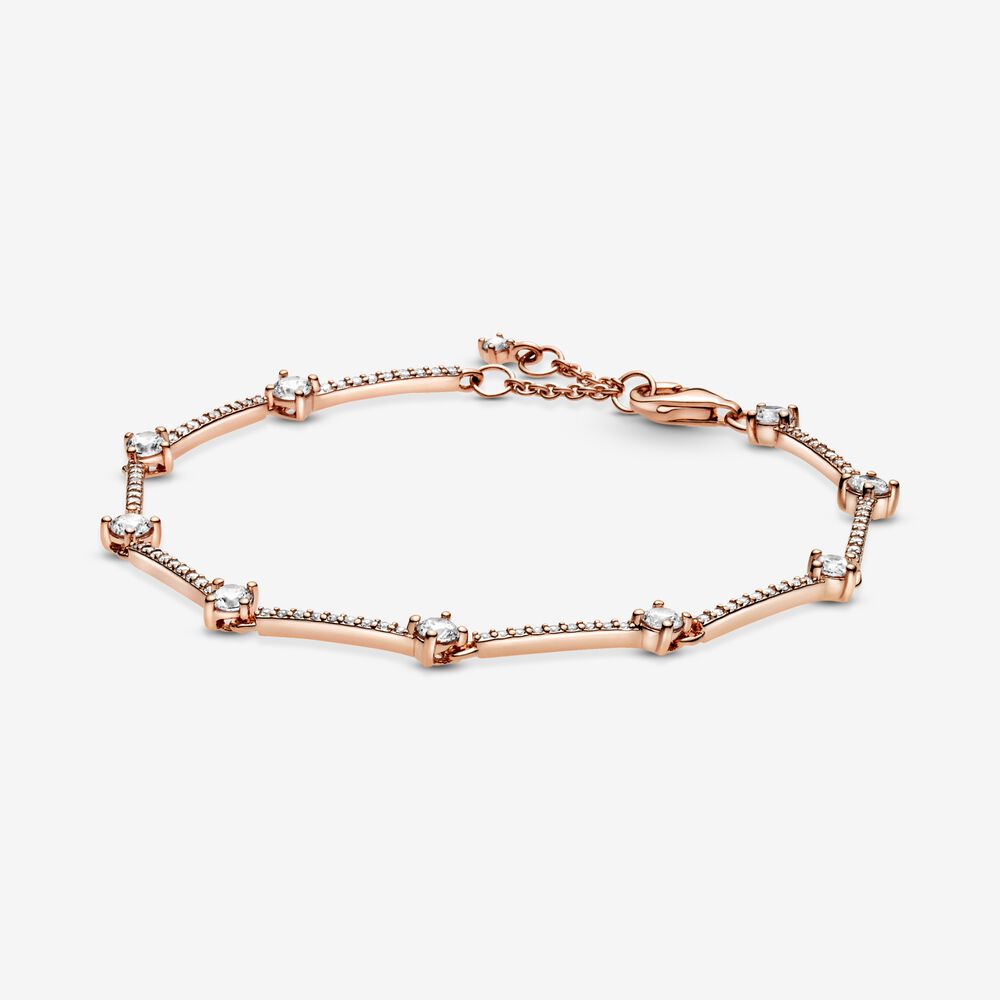 PAN Sparkling Pavé Bars Bracelet 925 silver rose gold charm bracelet 599217C02 589217C01 599217C01 with blue stone