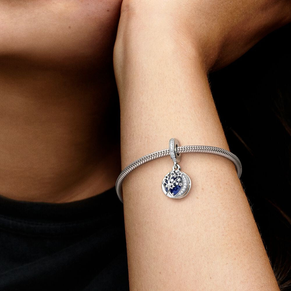 【Moments】PAN Double Dangle Tree & Galaxy Moon Charm Sterling 925 silver blue pednant 799645C01