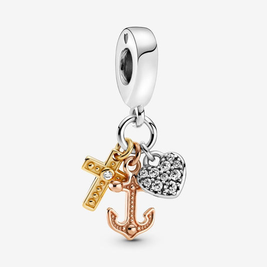 【Moments】Pan Triple-tone Cross, Heart, & Anchor Dangle Charm 799354C01 925 Silver pendant