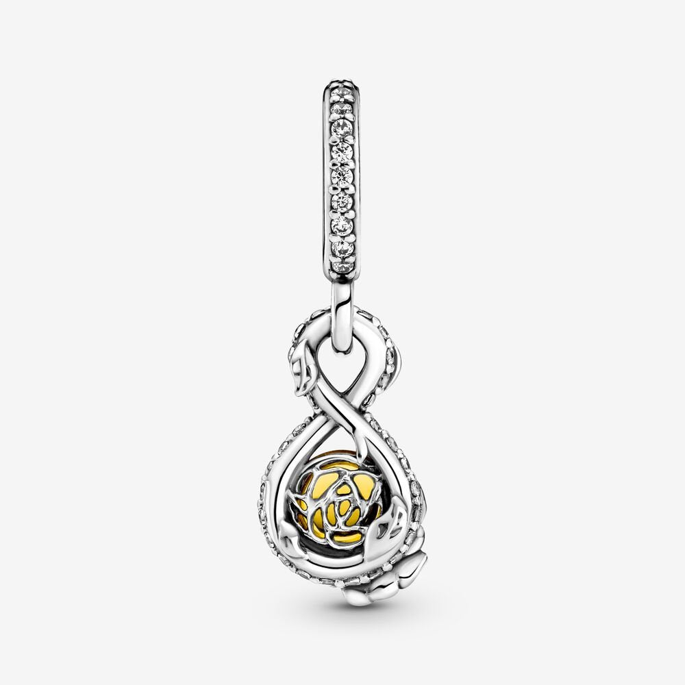 【Moments】Disn** Belle Infinity & Rose Flower Pendant 399525C01 Yellow crystal 925 silver pendant