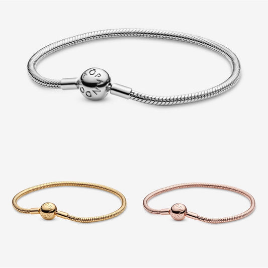 【Moments】Pan Moments Snake Chain Bracelet 925 silver women Rose Gold