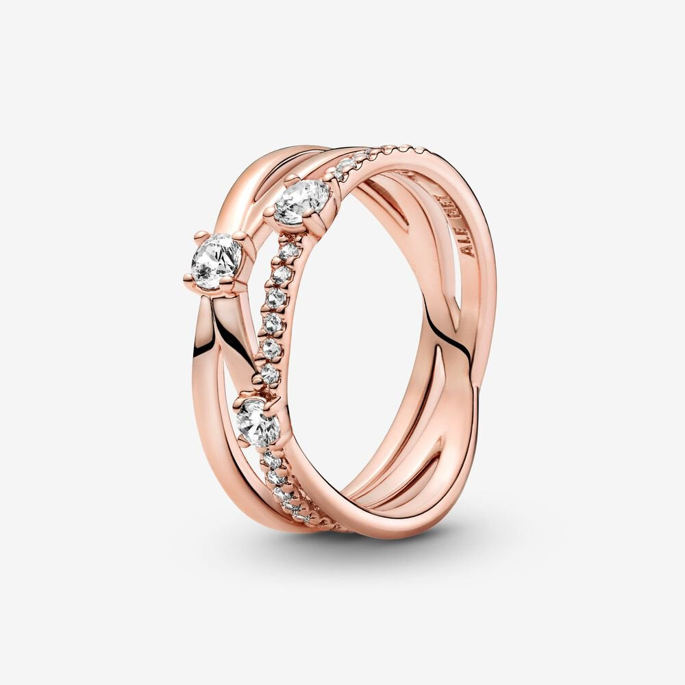 PAN Rose gold Sparkling Triple Band Ring rose  gold 925 silver diamond women 189400C01 199400C01