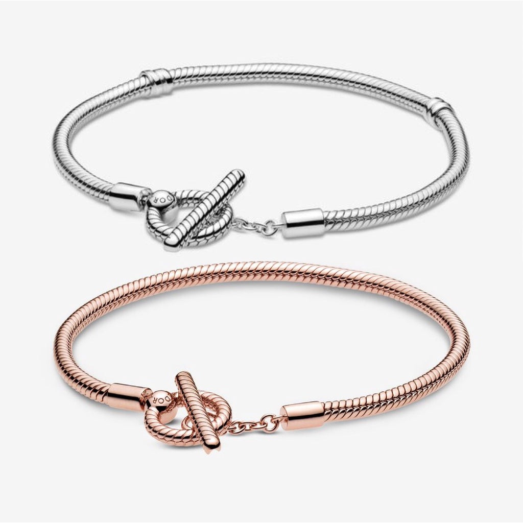 【MOMENTS】 PAN Moments T-Bar Snake Chain Bracelet 925 silver rose gold 599082C00 589087C00