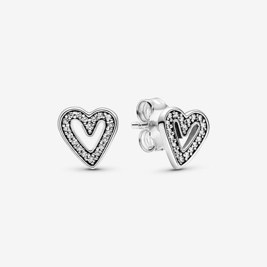 Pan Sparkling Freehand Heart Stud Earrings 925 silver for women diamond 298685C01