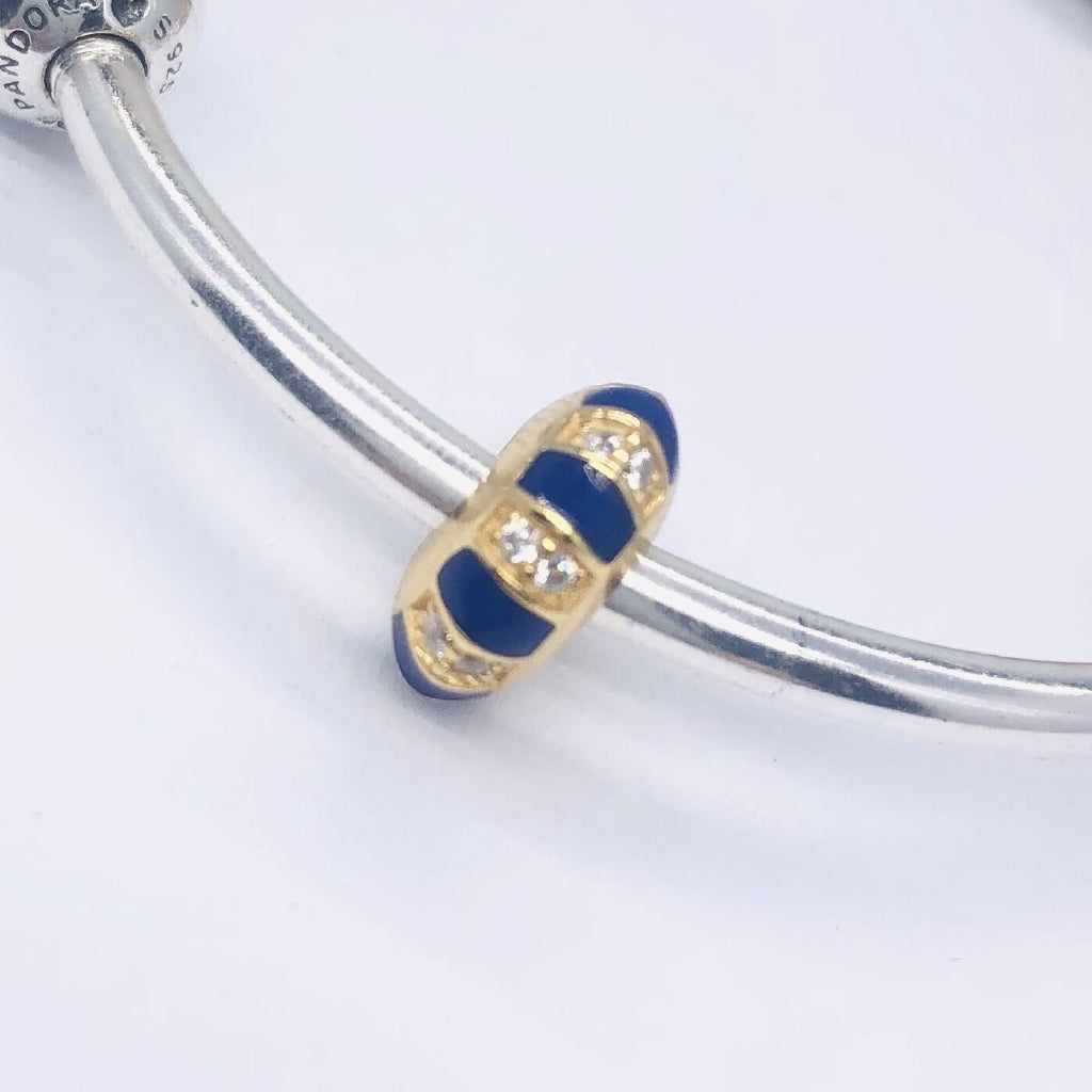 【Moments】Pan Exotic Stones & Stripes Spacer  925 Silver  for women GOLD blue 768029CZ