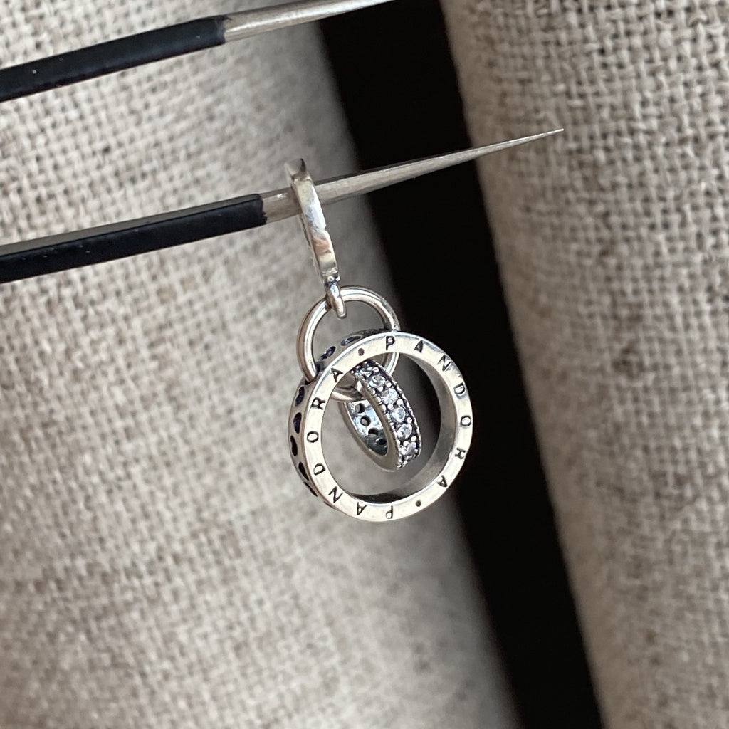 【Moments】Pandora Logo Circles Dangle Charm 799490C01 Clear 925 silver pendant 2021