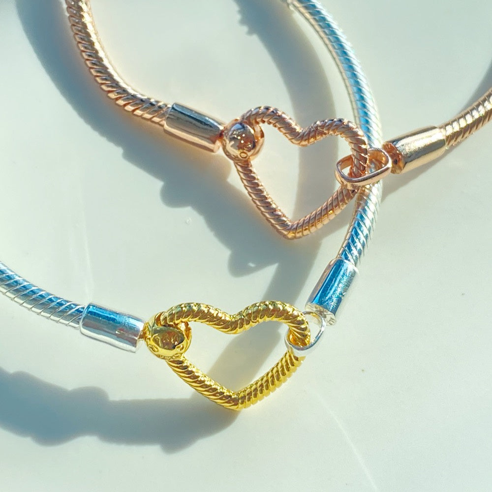 【MOMENTS】PAN Moments Heart Closure Snake Chain Bracelet 925 silver Rose Gold