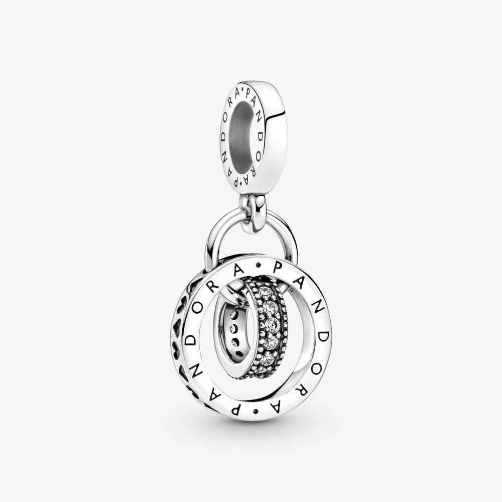 【Moments】Pandora Logo Circles Dangle Charm 799490C01 Clear 925 silver pendant 2021