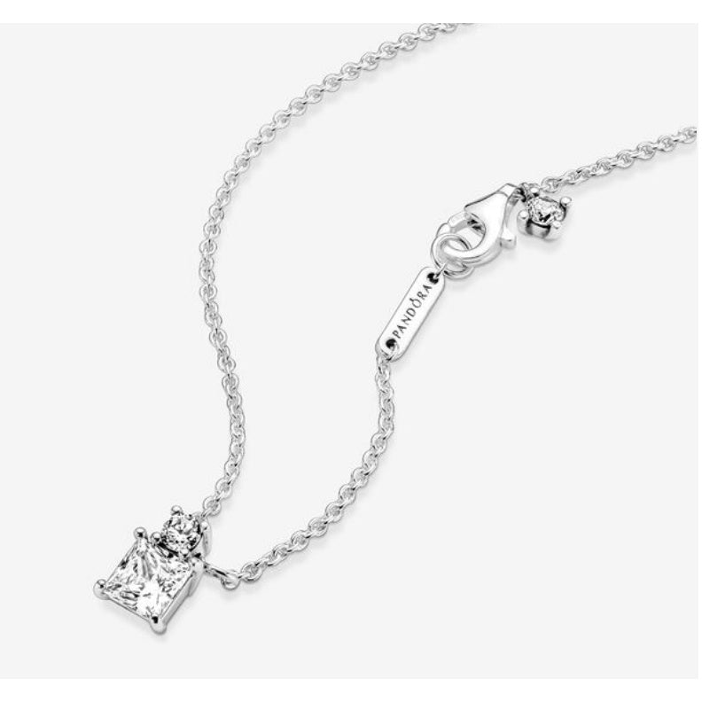 Pan Sparkling Collier Round & Square Pendant Necklace 925 silver 390048C01 circle diamond Necklac