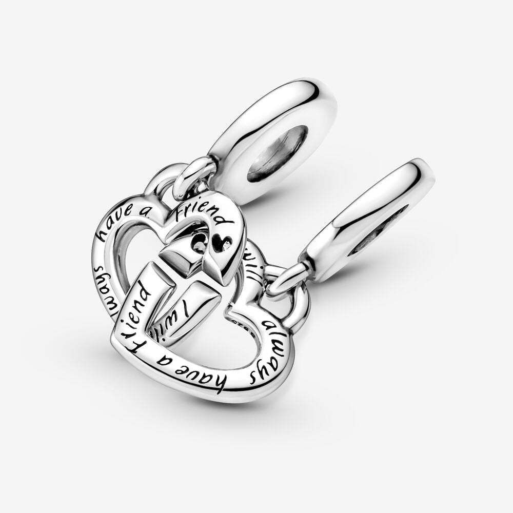 【Moments】PAN Linked Sister Hearts Split Dangle Charm 925 Silver Best friend 799538C01 2in1 pendant