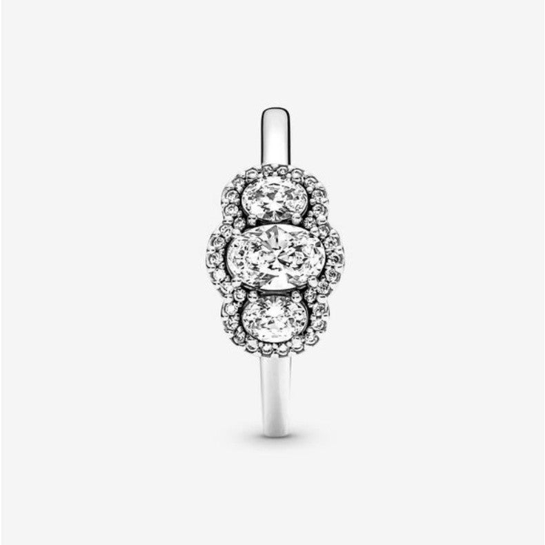 PAN Three Stone Vintage Ring 925 silver 190049C01 180057C01 rose gold green clear Zirconia for women