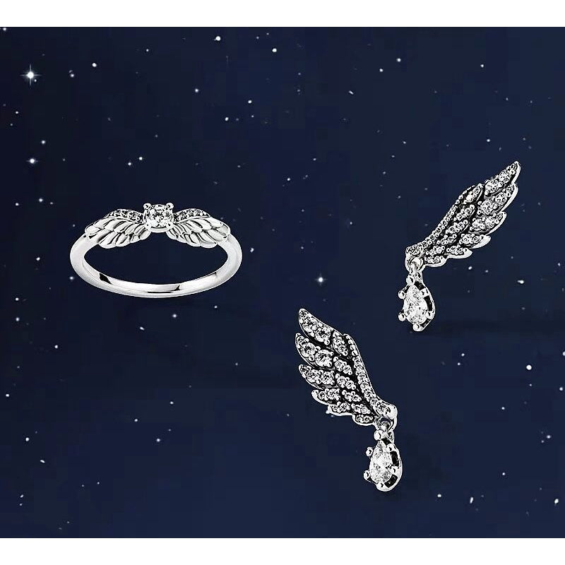 Pan Dangling Angel Wing Stud Earrings 925 silver for women diamond 298493C01