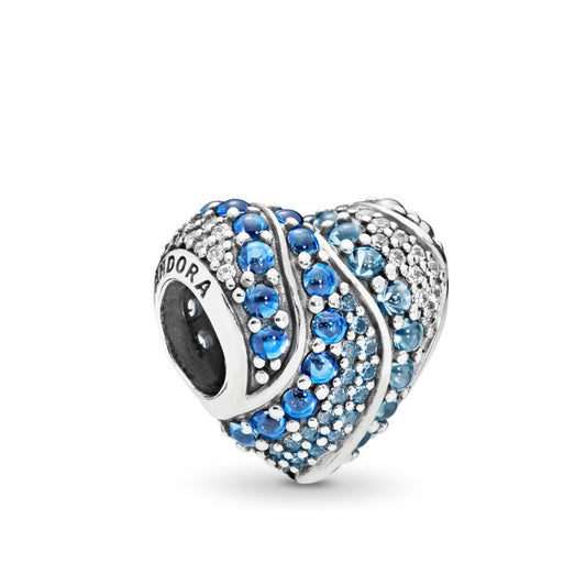 【MOMENTS】Aqua Heart Charm Aqua & London Blue Crystals & Clear 925 Silver for women sea 797015NABMX