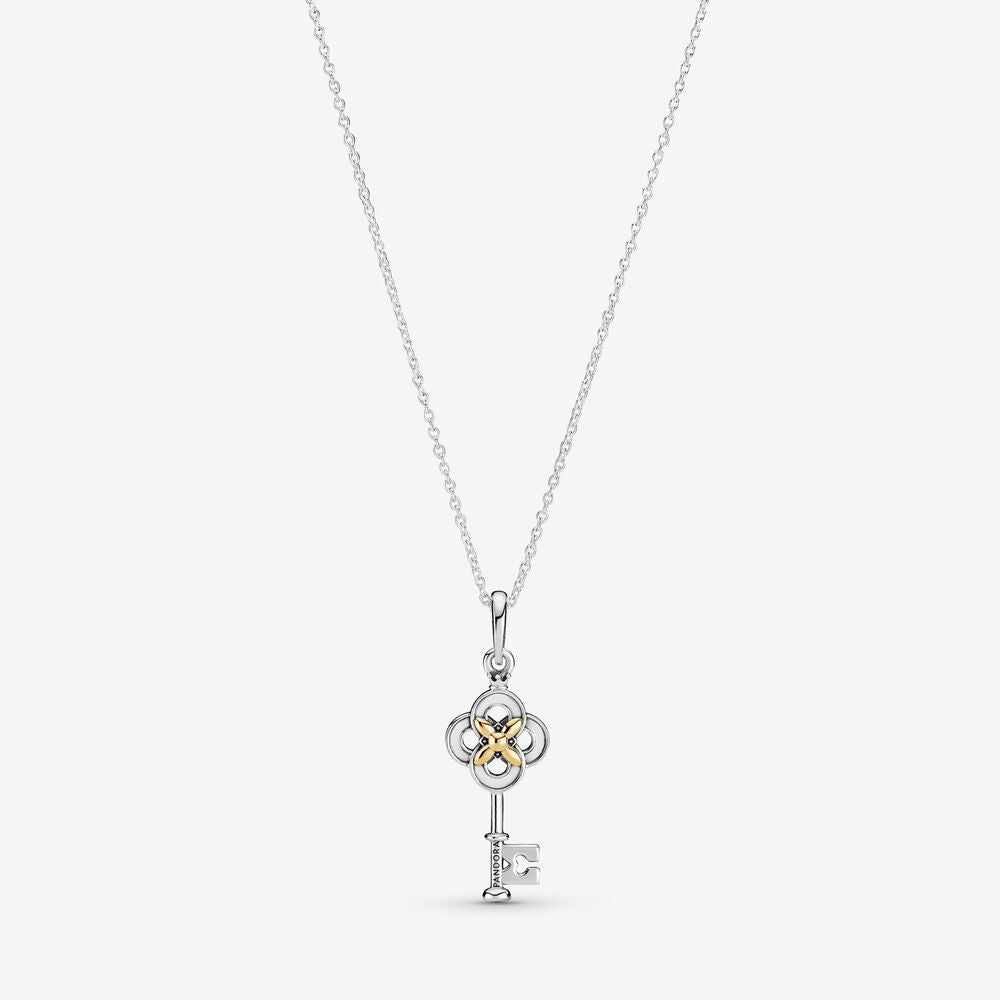 Pan Two-tone Key & Flower Necklace 925 silver diamond Sterling Silver 399339C01 gold