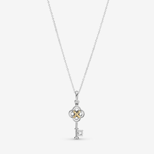 Pan Two-tone Key & Flower Necklace 925 silver diamond Sterling Silver 399339C01 gold