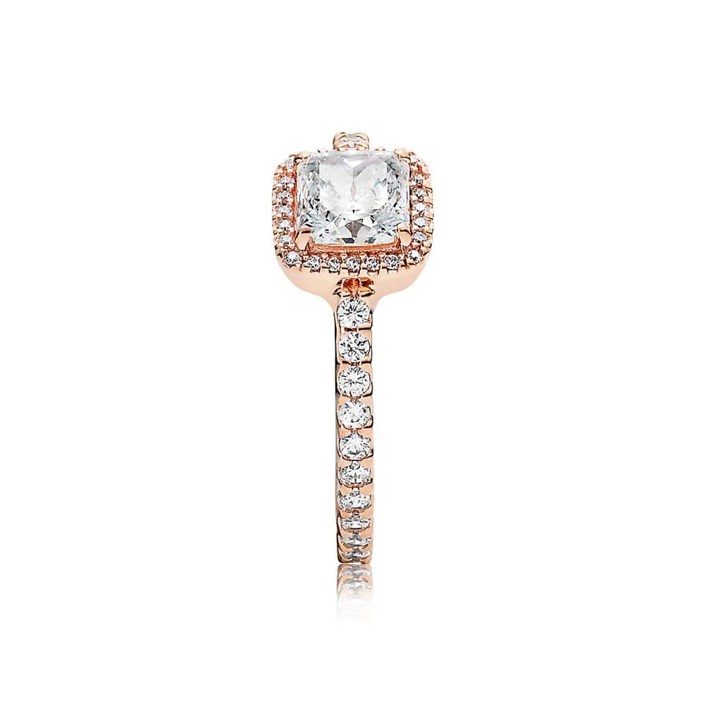 Pan Square Sparkle Halo Ring Rose gold Ring 925 silver gold Classic style 190947CZ 180947CZ 150188CZ