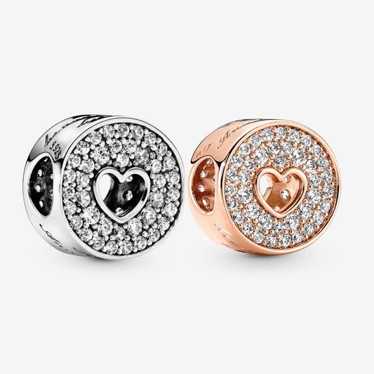 【Moments】PAN Pavé & Heart Anniversary Charm Sterling silver 925 silver Hollow Heart rose gold