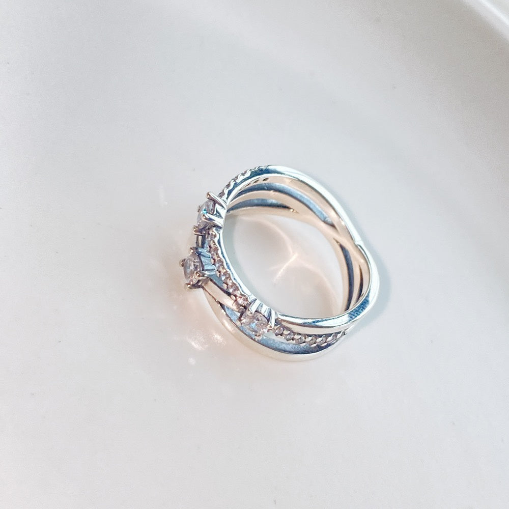 PAN Rose gold Sparkling Triple Band Ring rose  gold 925 silver diamond women 189400C01 199400C01