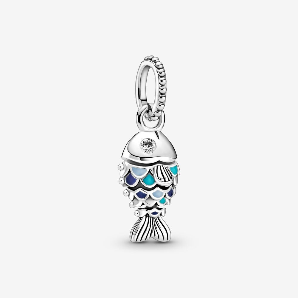 【Moments】PAN Blue Scaled Fish Dangle Charm 799428C01 925 Silver Movable joints pendant ocean animal