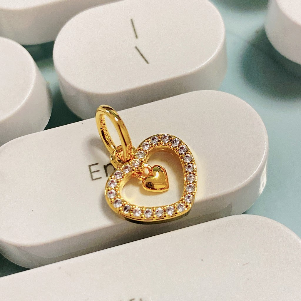 【Moments】Sparkling Double Heart Dangle Charm gold penant 759142C01 gold 2021 new