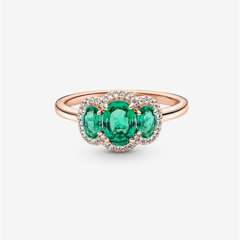 PAN Three Stone Vintage Ring 925 silver 190049C01 180057C01 rose gold green clear Zirconia for women