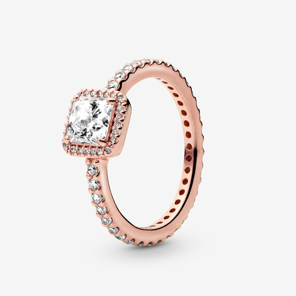 Pan Square Sparkle Halo Ring Rose gold Ring 925 silver gold Classic style 190947CZ 180947CZ 150188CZ