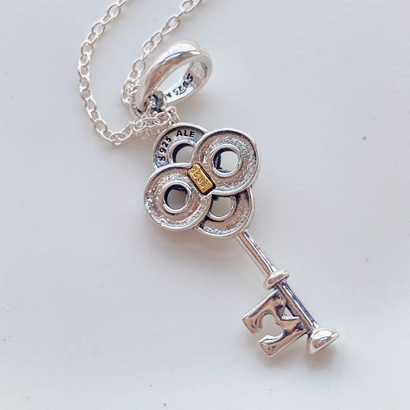 Pan Two-tone Key & Flower Necklace 925 silver diamond Sterling Silver 399339C01 gold