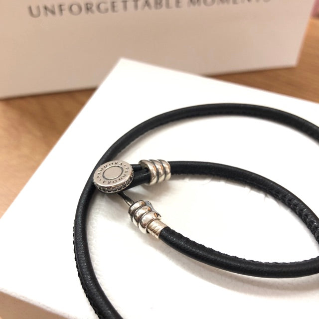 【Moments】MOMENTS BLACK DOUBLE LEATHER BRACELET 925 silver  for pan 597194CBK