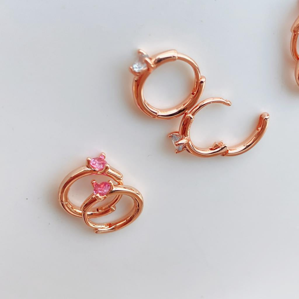 PAN Light Blue Pink Purple Solitaire Huggie Hoop Earrings 289304C01 289304C02 289304C03 Rose gold