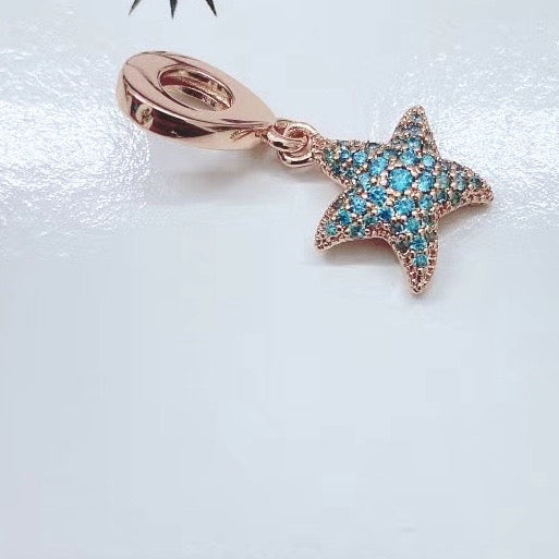 【Moments】Sparkling Starfish Dangle Charm 788942C01 Rose gold Stone blue Crystals