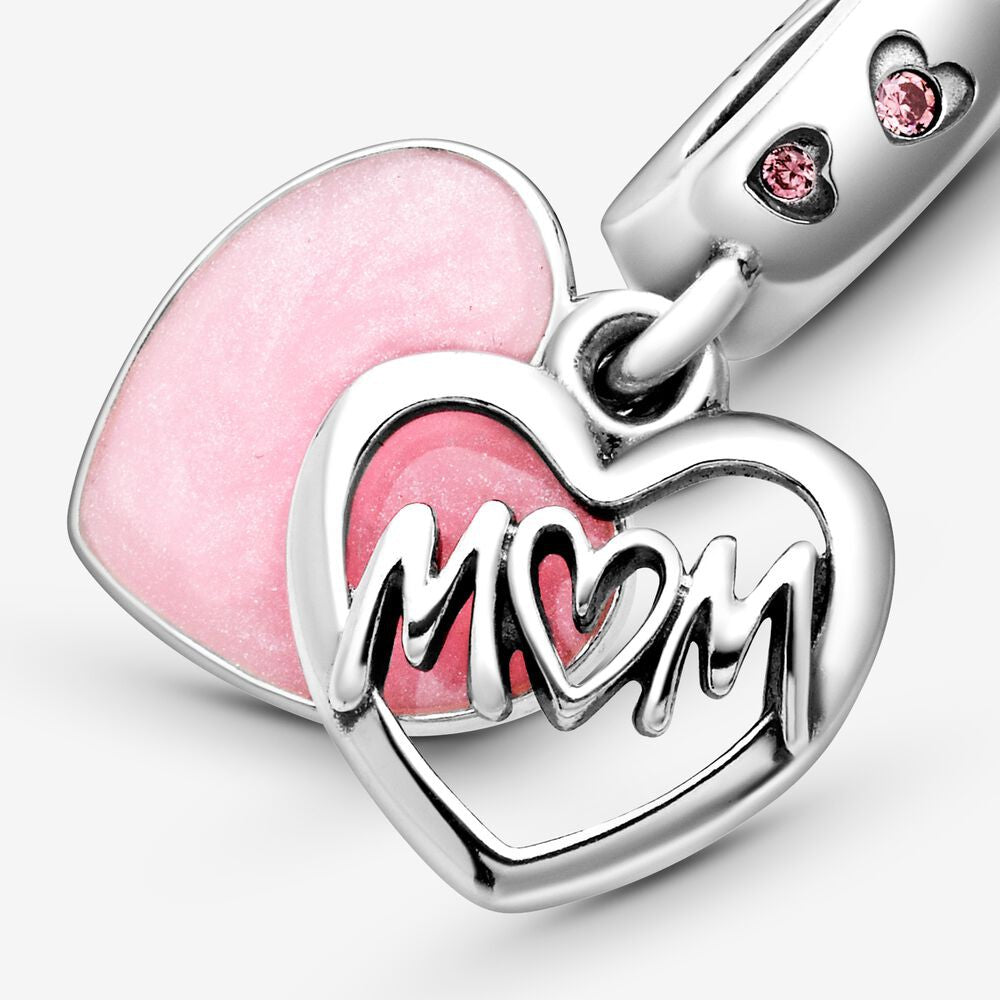 【Moments】PAN Mom Script Heart Dangle Charm 79887C01 925 silver pink pendant charm