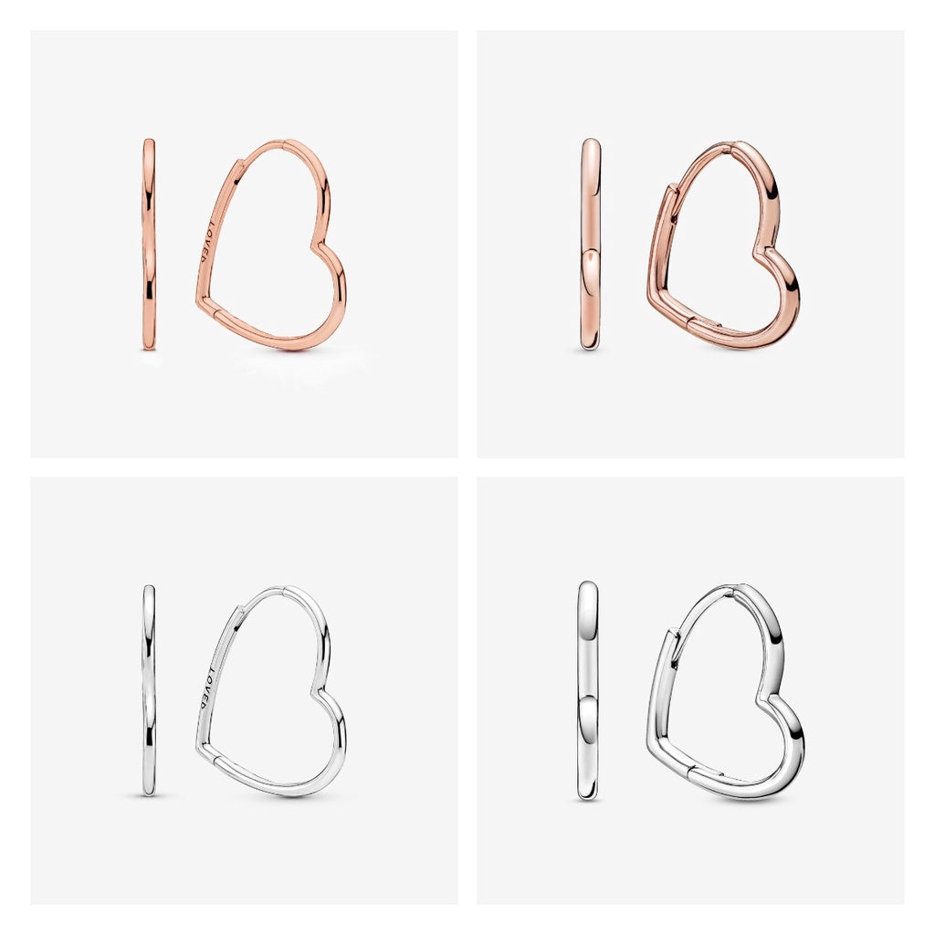 Asymmetrical Heart Hoop Earrings 925 Sterling Silver Gold for Women Girls with Pierced Ears 288307 297822 298307C00 287822