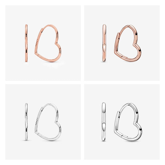 Asymmetrical Heart Hoop Earrings 925 Sterling Silver Gold for Women Girls with Pierced Ears 288307 297822 298307C00 287822