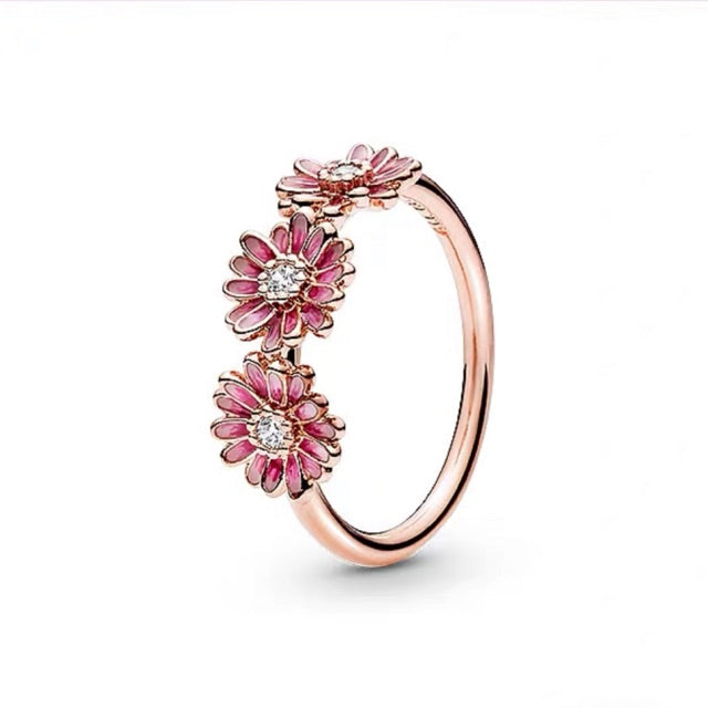 Pan Pink Daisy Flower Trio Ring for women ring 188792C01 pink rose gold ring