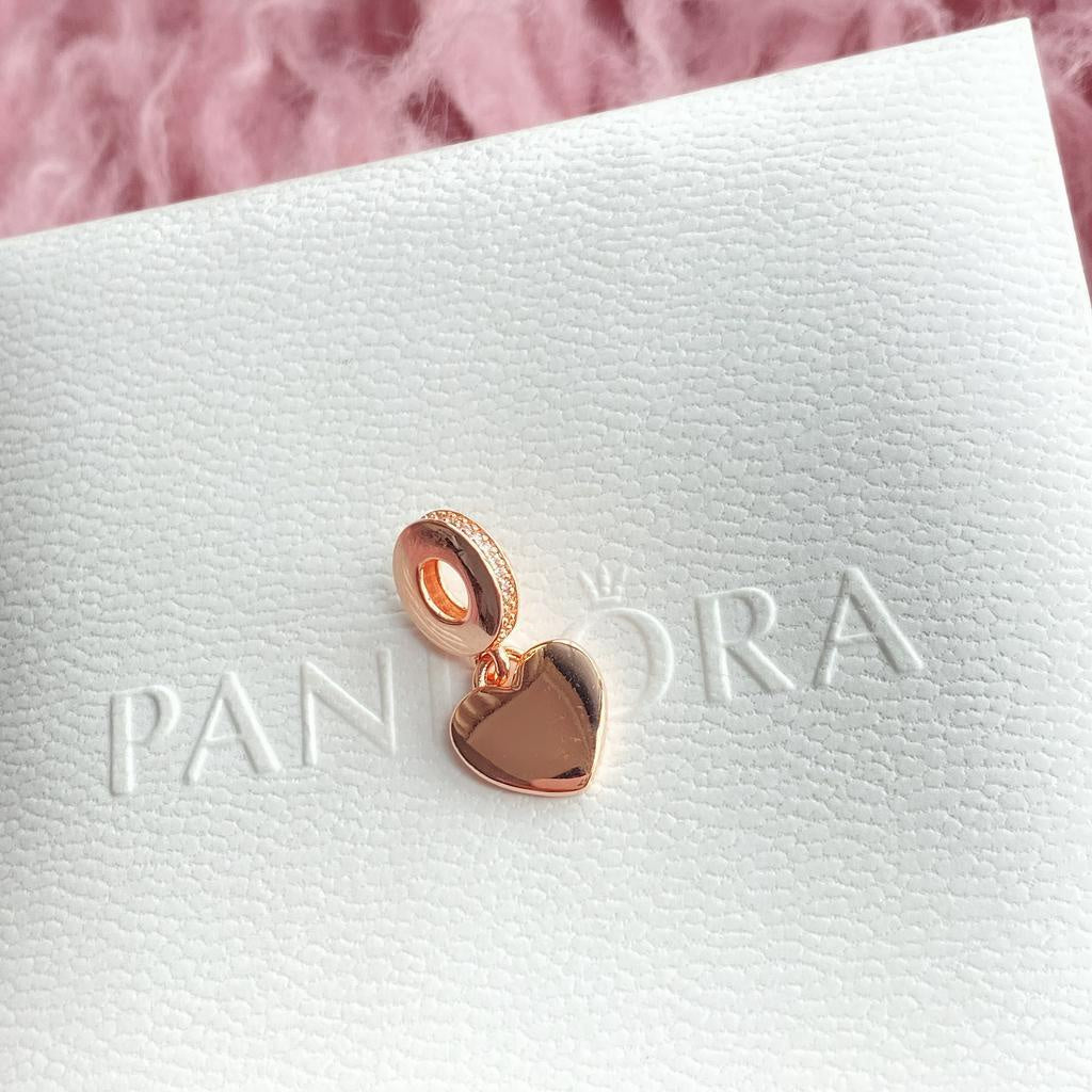 【Moments】ROSE ENGRAVEABLE HEART DANGLE CHARM pendant Rose gold Stone 788761C01