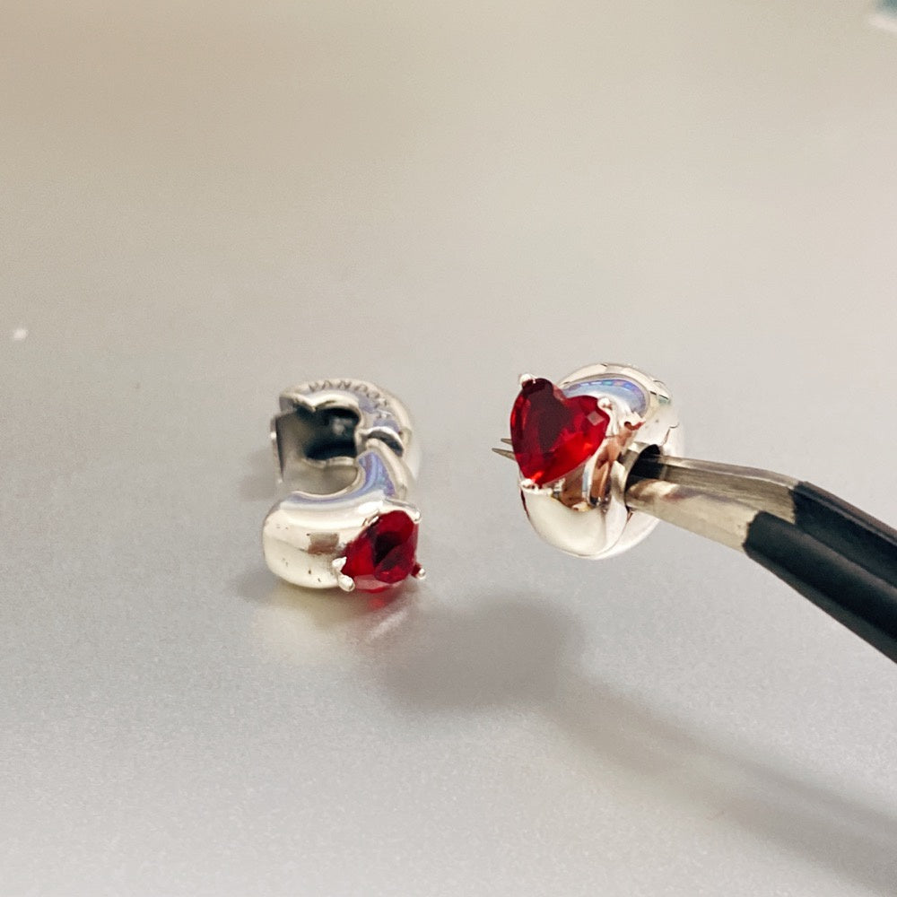 【Moments】Red Heart Solitaire Clip Charm 799203C01 925 Silver for bracelet red clip