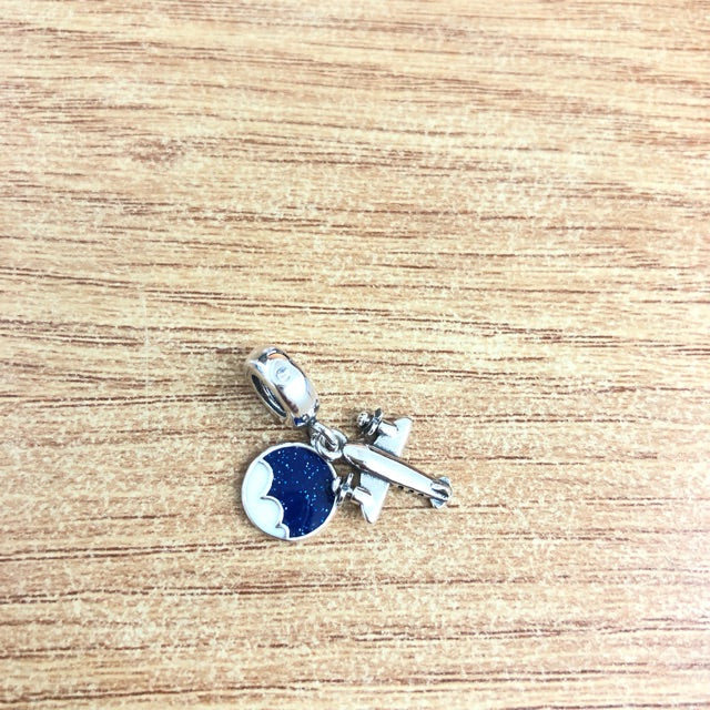 【Moments】Propeller Plane Dangle Charm sky plane airplane 925 Silver for women pendant 798027CZ