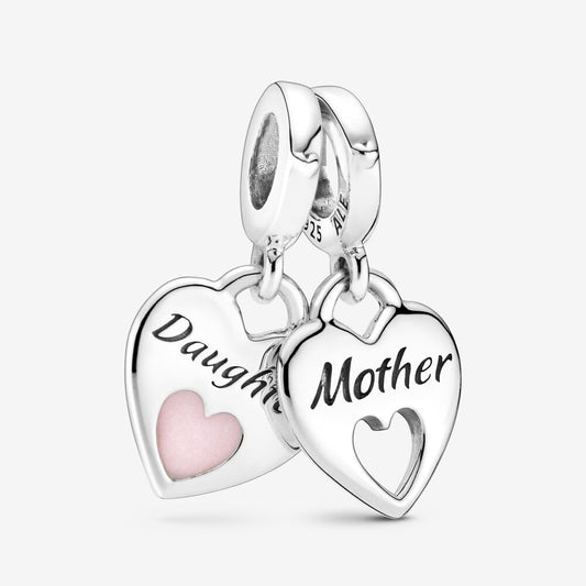 【Moments】People PAN Double Heart Split Dangle Charm pink 2 in 1 pendant 799187C01 925 silver