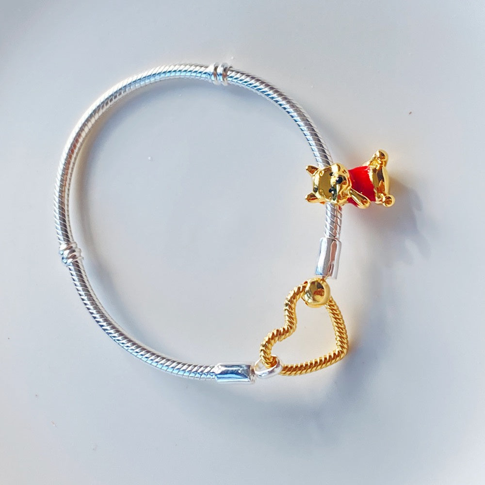 【MOMENTS】PAN Moments Heart Closure Snake Chain Bracelet 925 silver Rose Gold