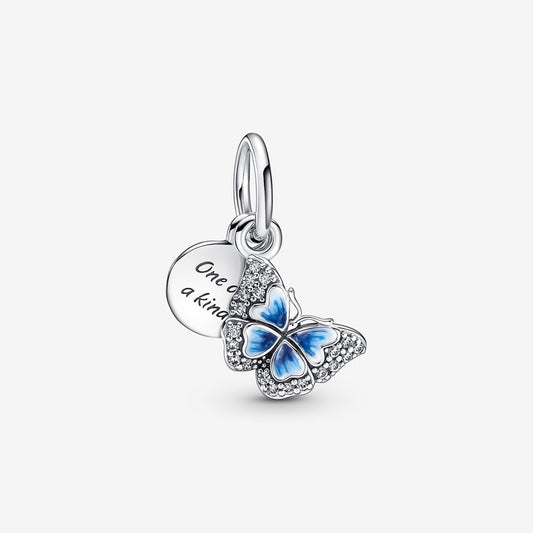 【Moments】PAN Blue Butterfly & Quote Double Dangle Charm 790757C01 pendant 925 silver