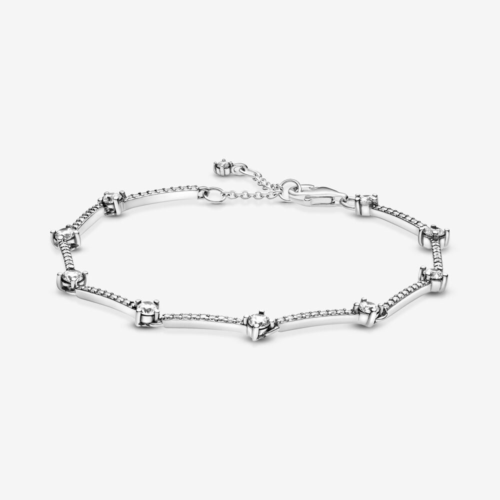 PAN Sparkling Pavé Bars Bracelet 925 silver rose gold charm bracelet 599217C02 589217C01 599217C01 with blue stone