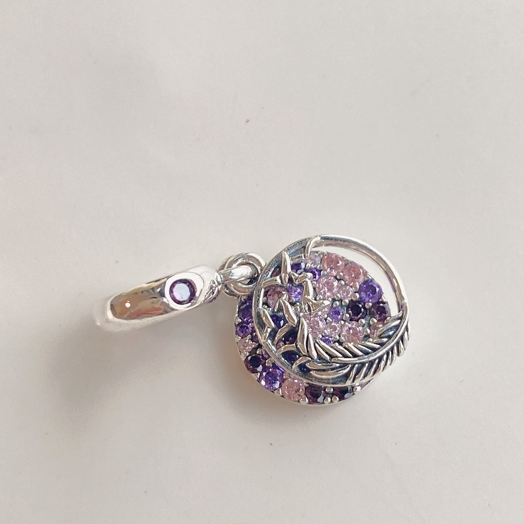 【Moments】Pan Pavé Feather Dangle Charm 799561C01 pink purple  925 silver pendant