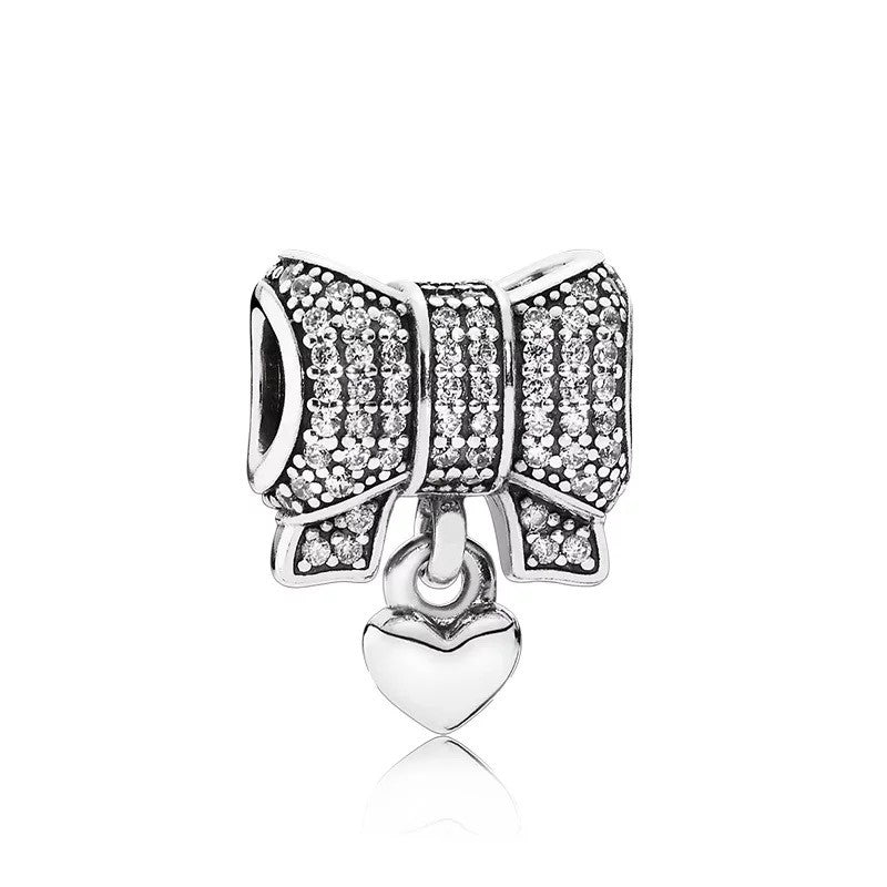 【Moments】Bow Pan charm heart zirconia 925 Silver women 791776CZ