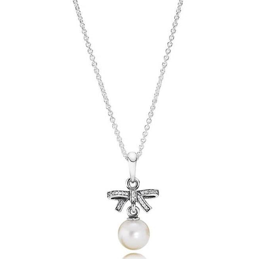 Pan Bowknot Elegant Freshwater Cultured Pearl Charm 925 Silver for women pendant 390380P