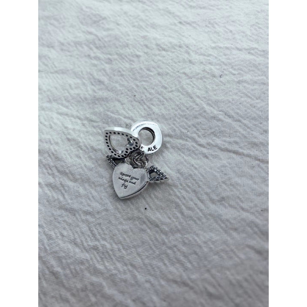 【Moments】Pan Heart and Angel Wings Dangle Charm 925 Silver for women pendant 798485C01