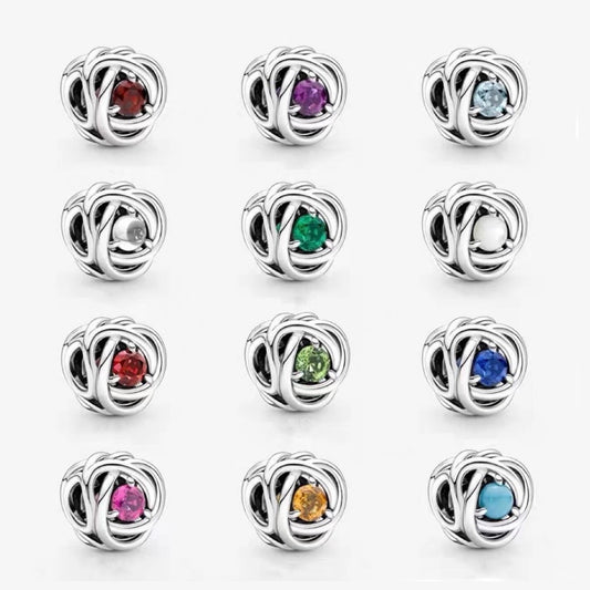 PAN【Moments】True Red Eternity Circle Charm 925 Silver Pink red blue Green Lucky birthday Birthstones 790065C02 790065C01