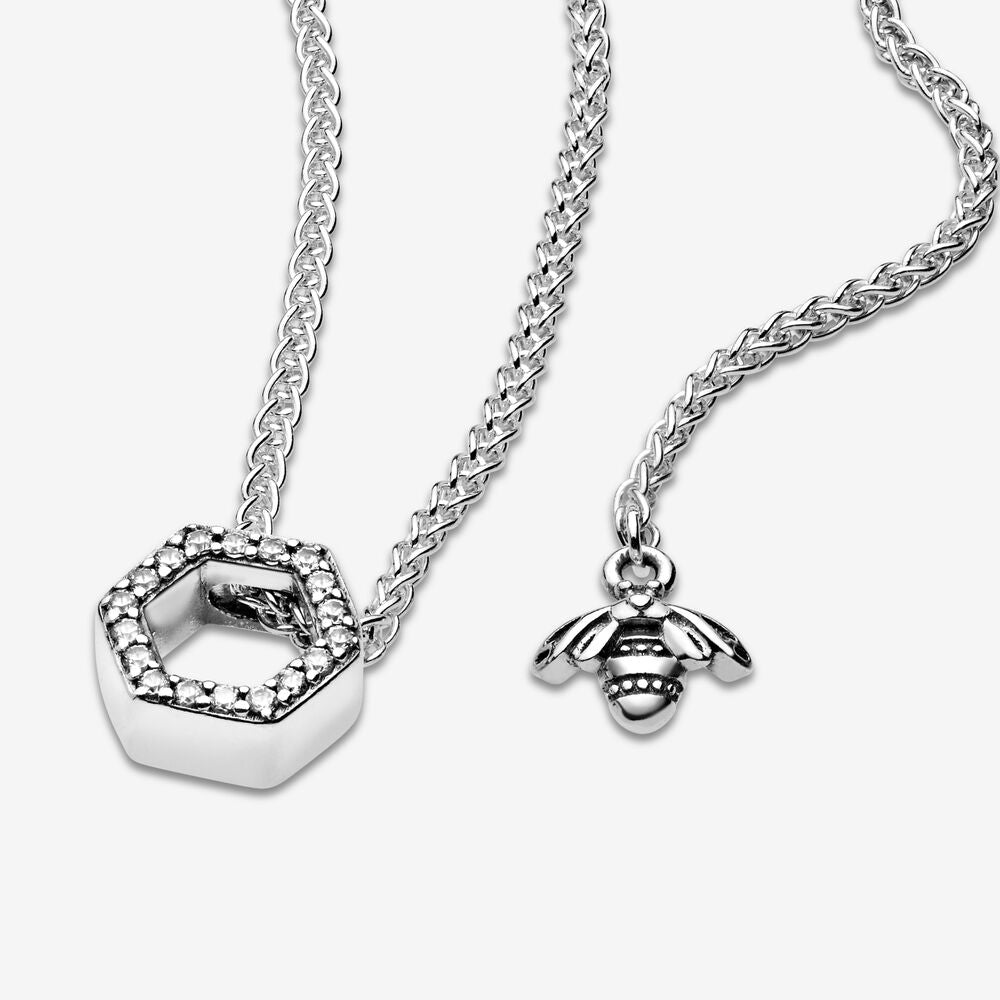 PAN Sparkling Honeycomb Hexagon Collier Necklace 925 silver 398787C01 Simple commuter 398787C01