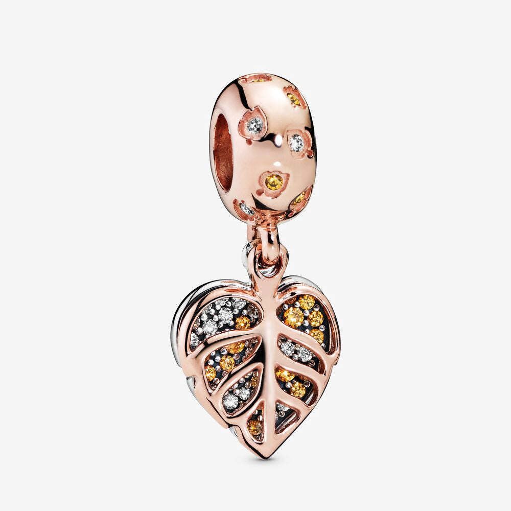 Pan Rose Sparkling Leaves Hanging Charm 925 Silver rose gold for women pendant 788247CZ